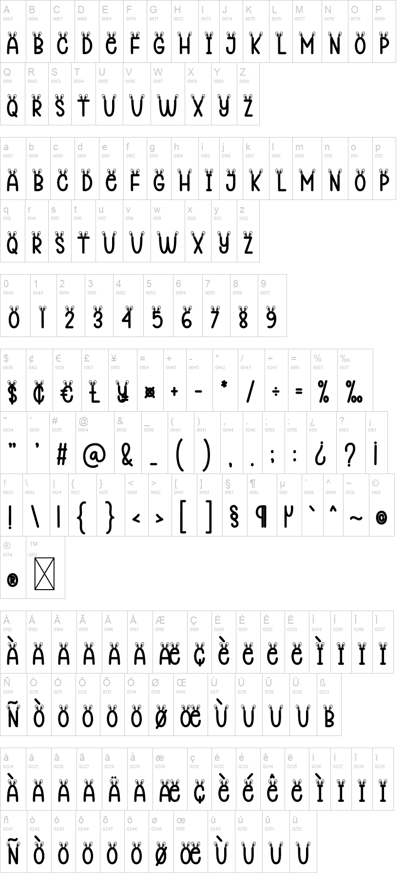 Rabbit Ears 字体字形表