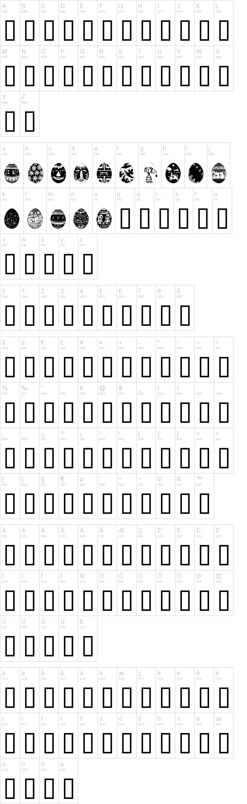 African Eggs 字体字形表