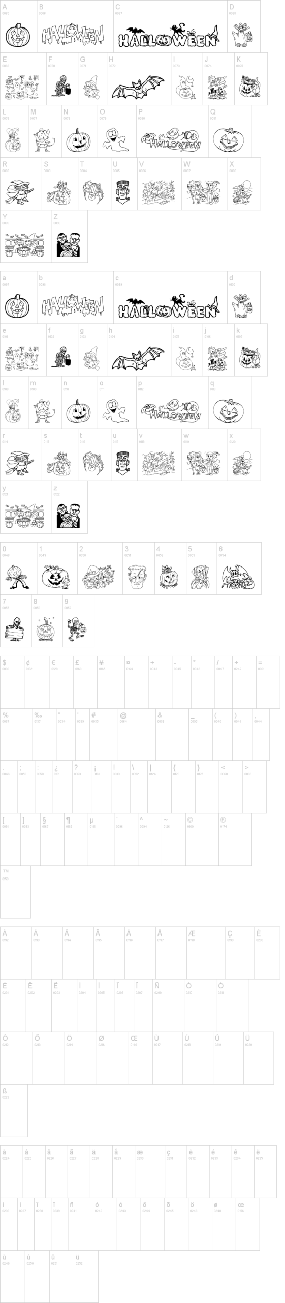 Halloween 字体字形表