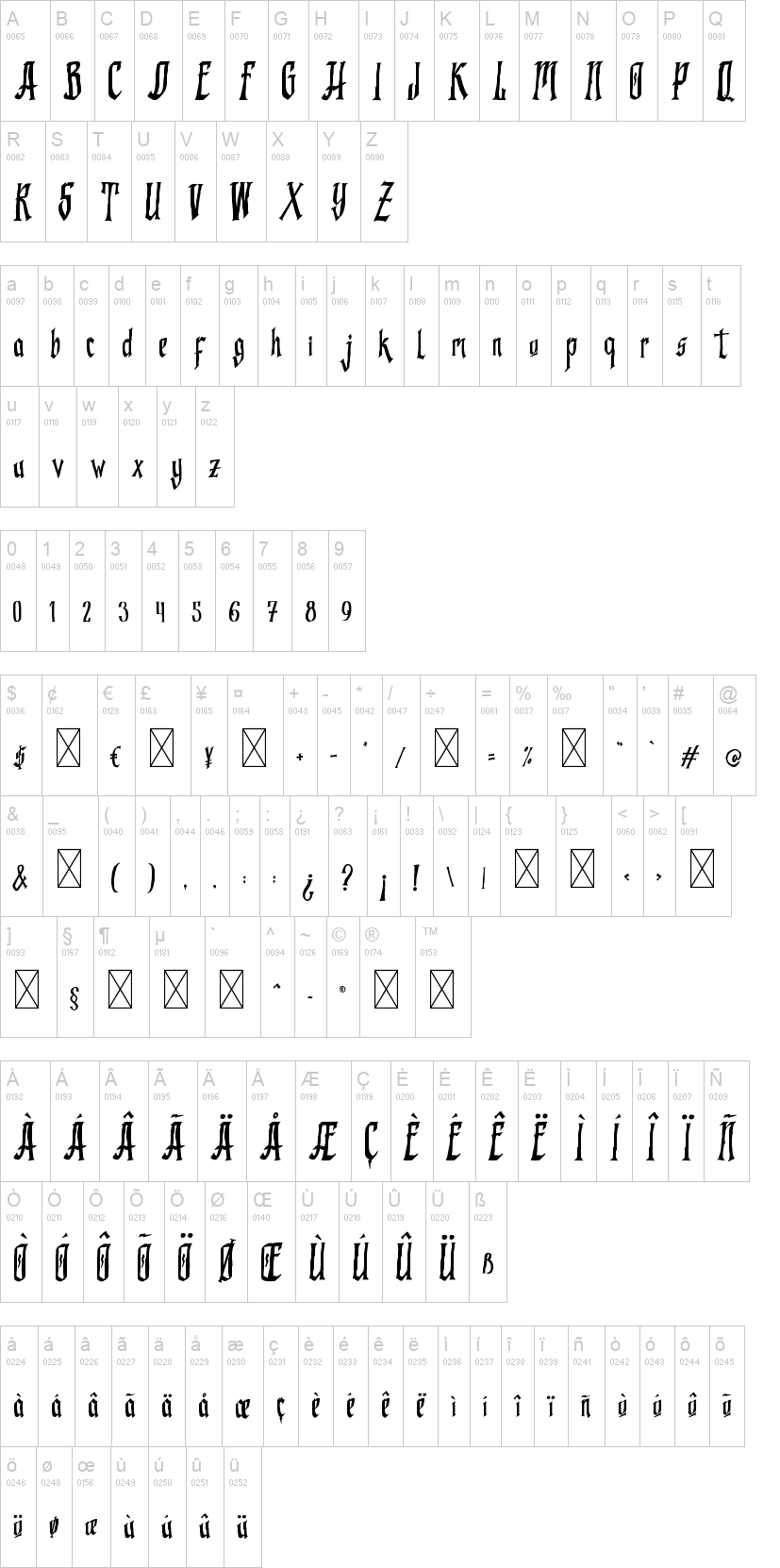 Ghostween 字体字形表