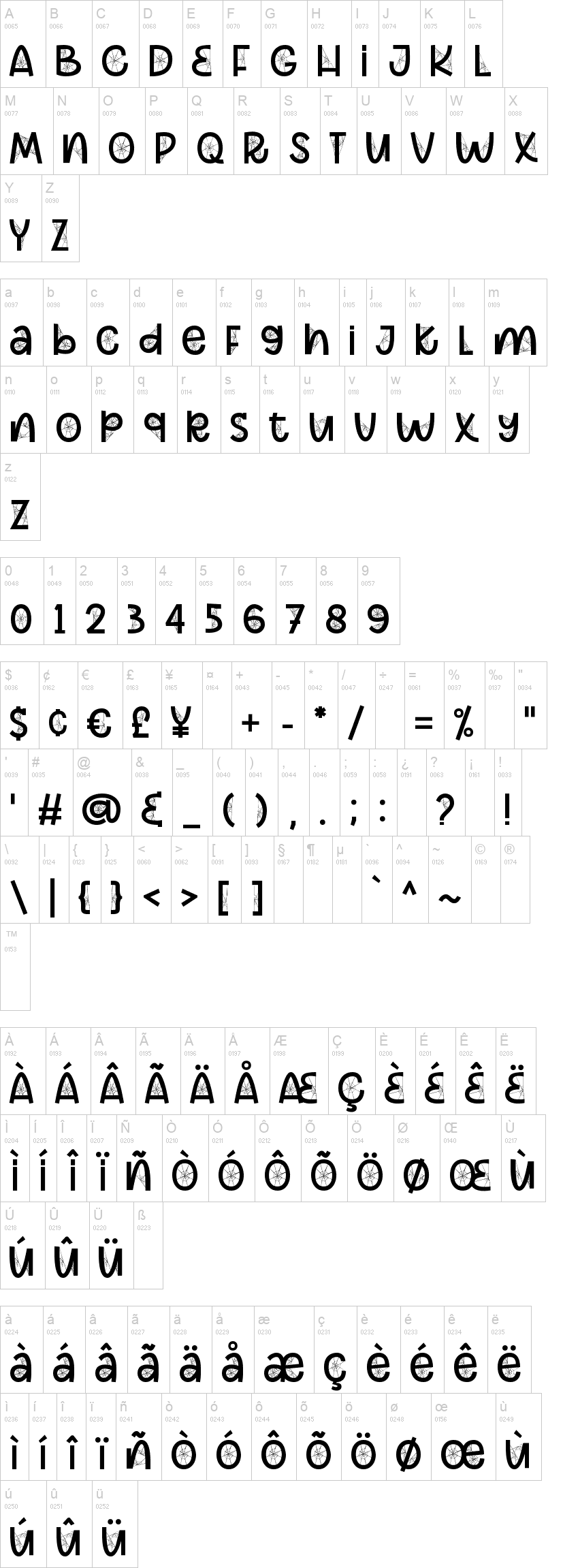 Spoky Spider 字体字形表