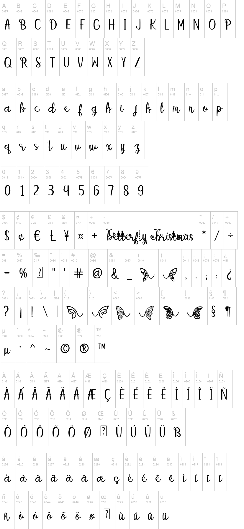 Betterfly Christmas 字体字形表