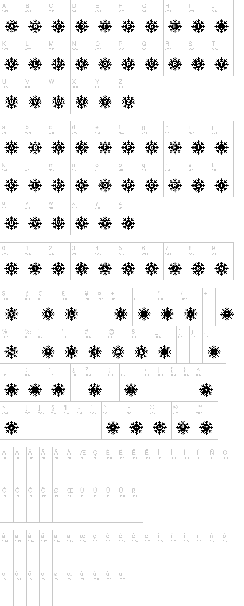 MF Snowflakes 字体字形表