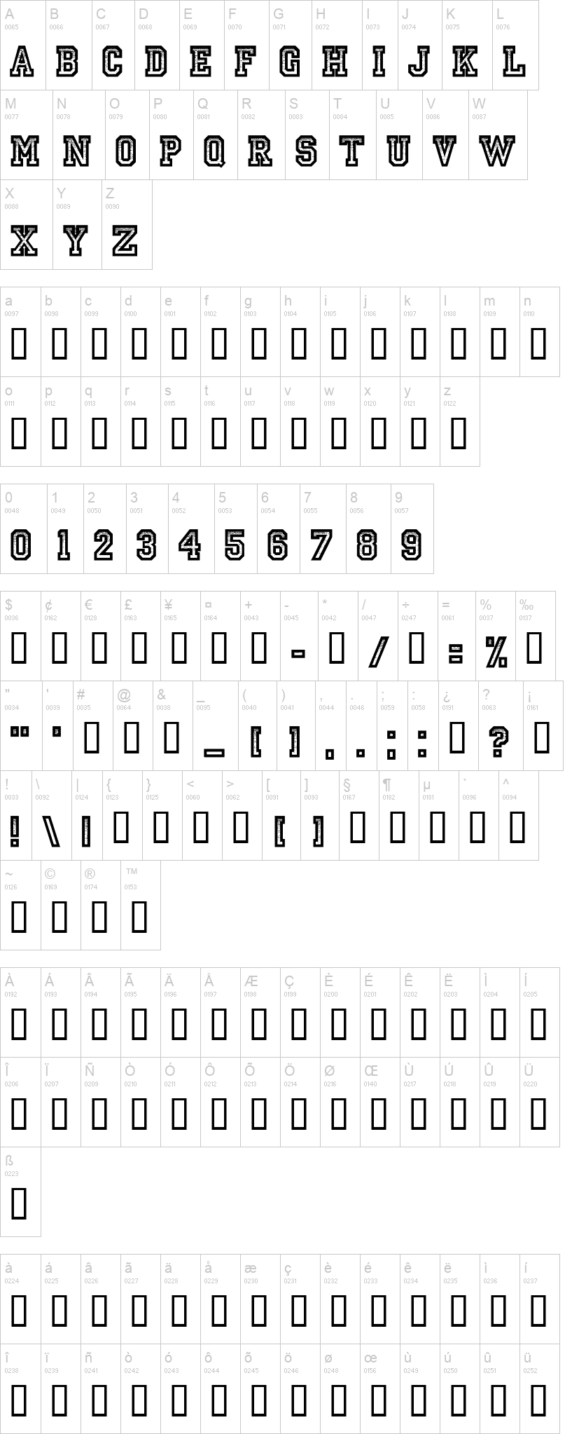 Striped Campus 字体字形表