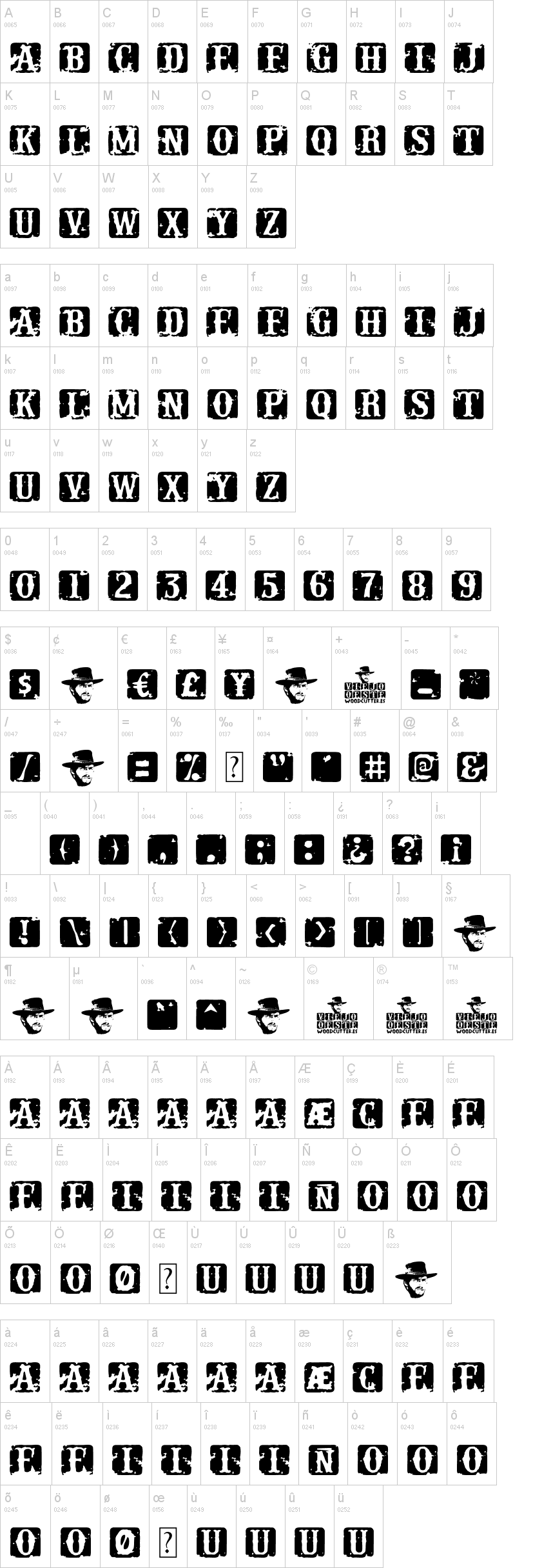 Viejo Oeste 字体字形表