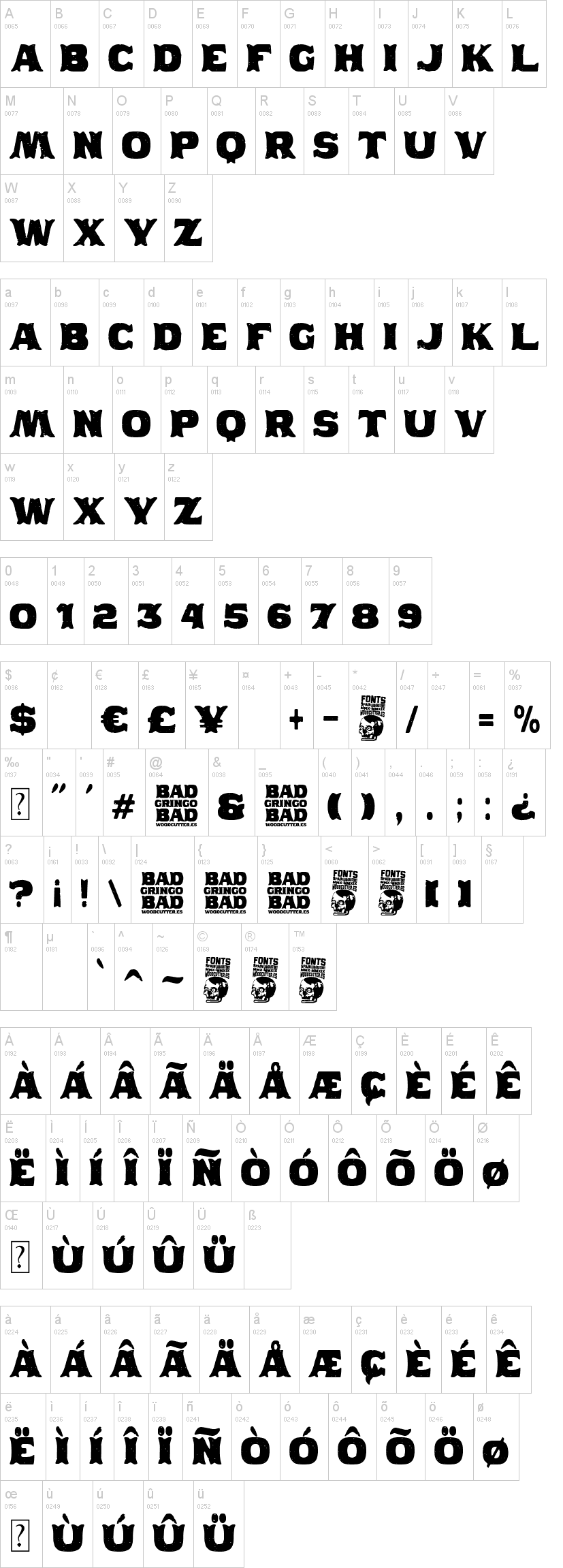 Bad Gringo 字体字形表