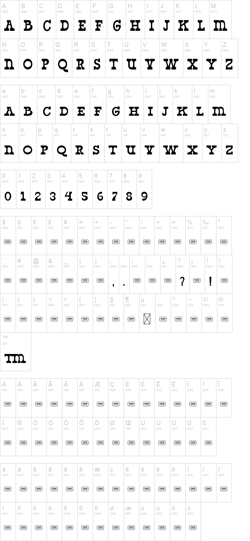 West Yard 字体字形表