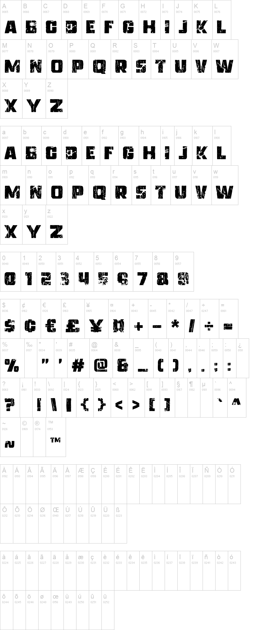 Freedom45 字体字形表