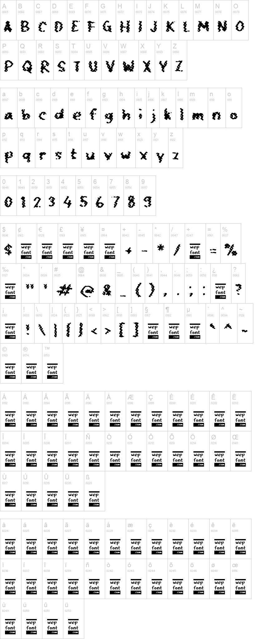 Tabetone 字体字形表