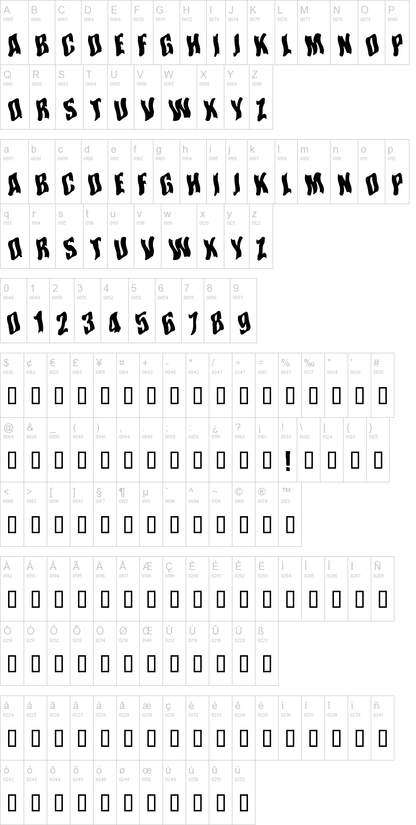 Somewhere In Space 字体字形表