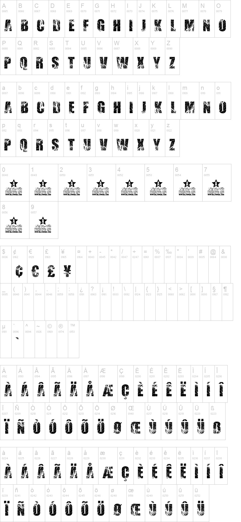 Beef 字体字形表