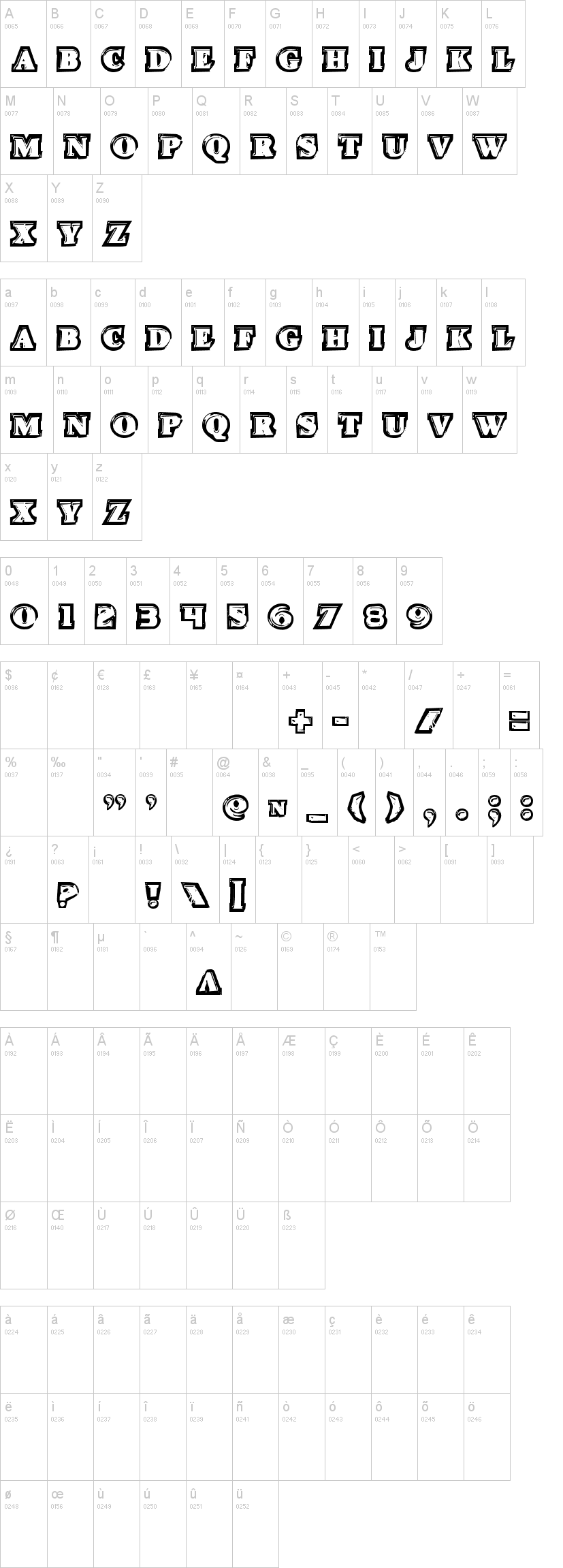 Icebox Art 字体字形表