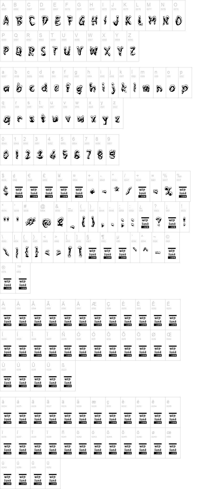 Zabrozen 字体字形表