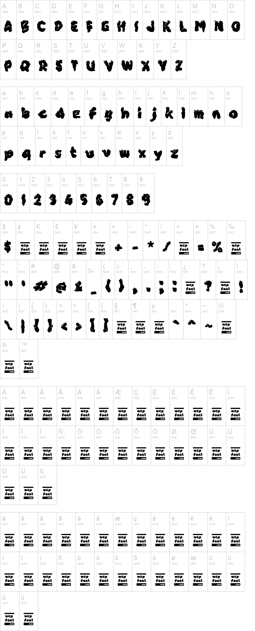 Xableoz 字体字形表