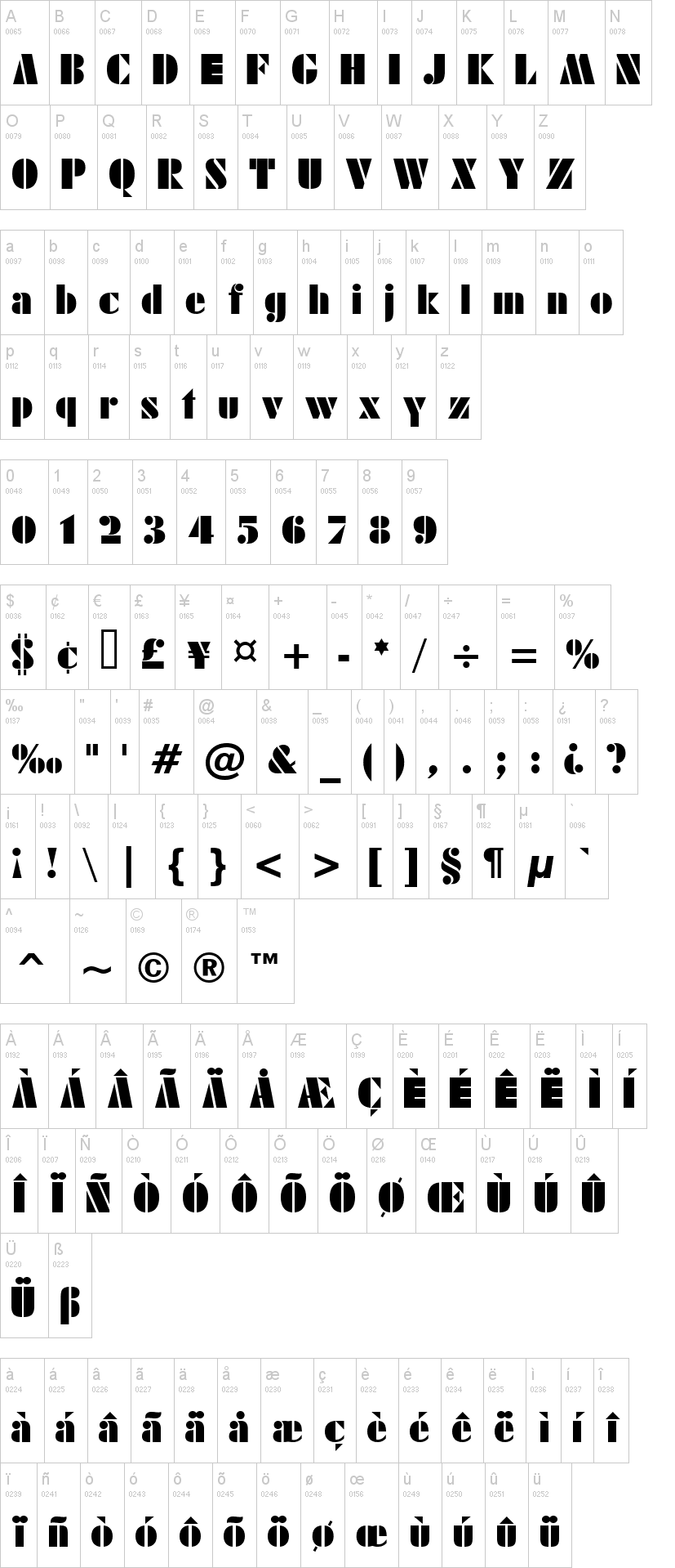 Sistemas 字体字形表