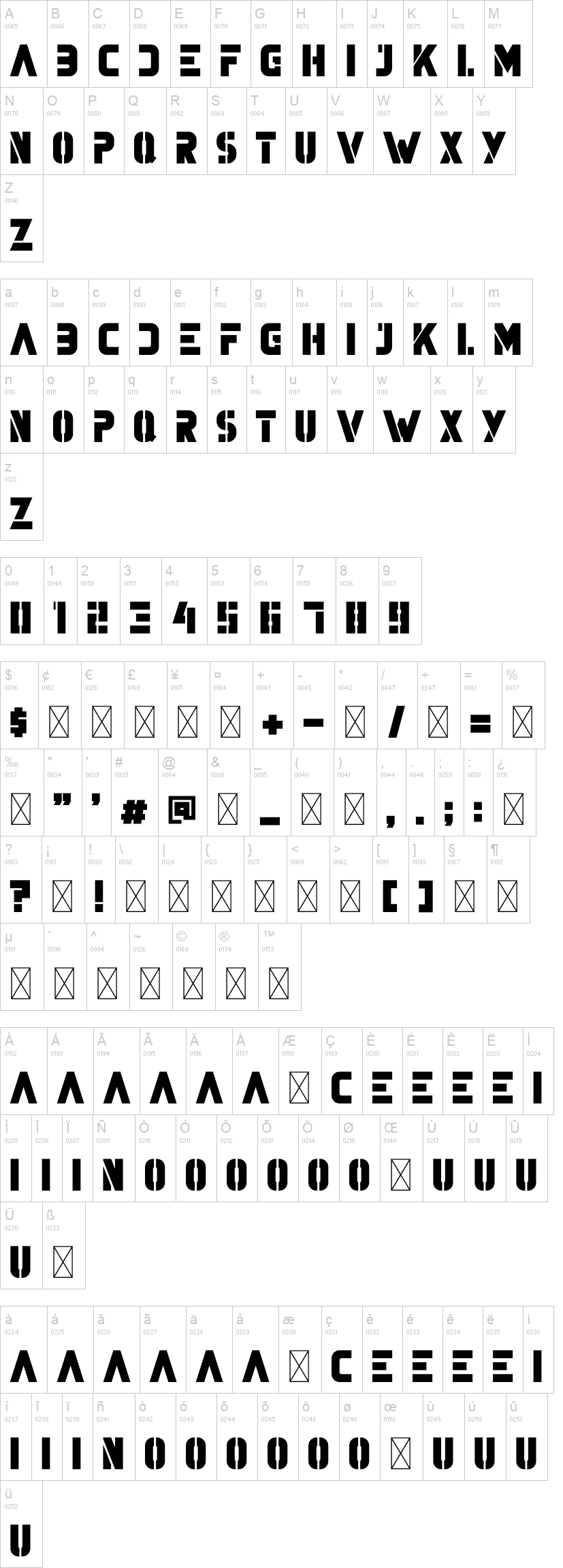Above 字体字形表