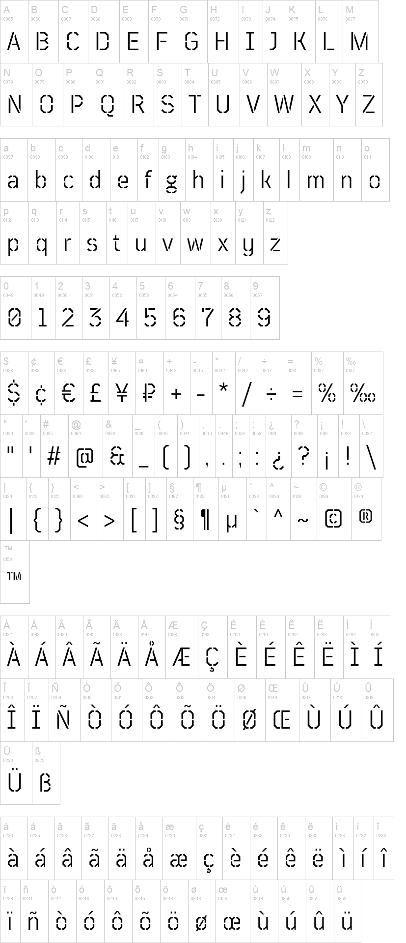 TT Mussels Stencil 字体字形表