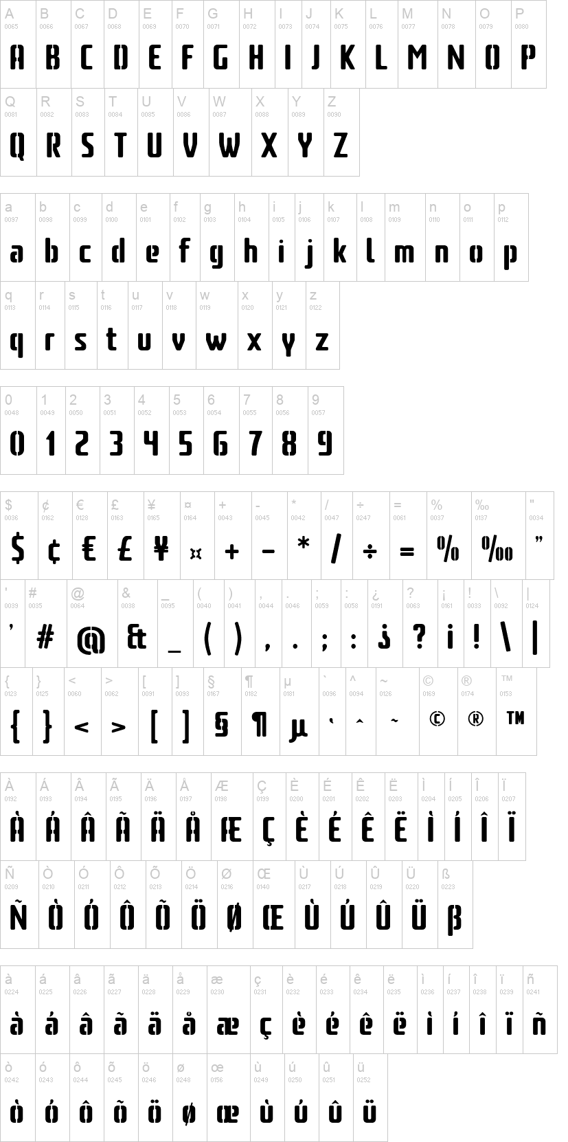 Amusette High Stencil 字体字形表