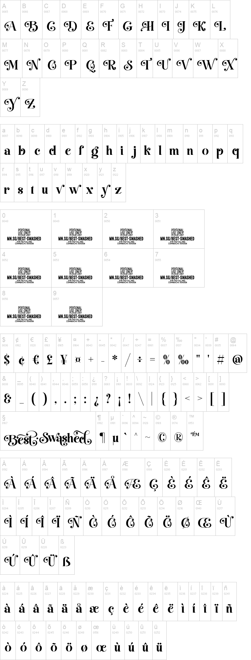 Best Swashed 字体字形表