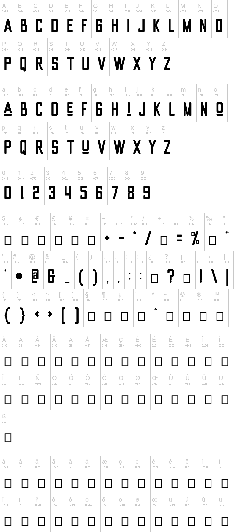 Vintage Legacy 字体字形表