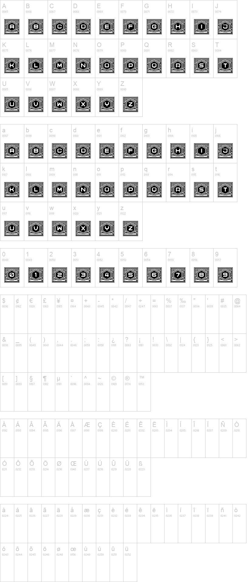 Hexagonas 字体字形表