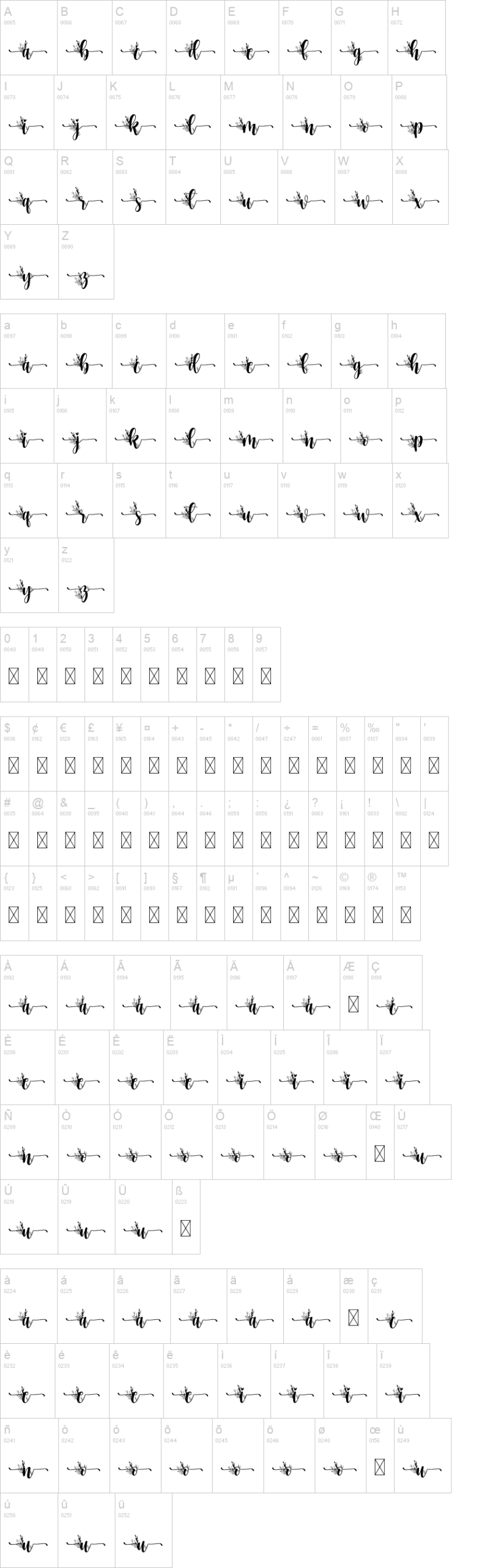 Flower Monogram 字体字形表