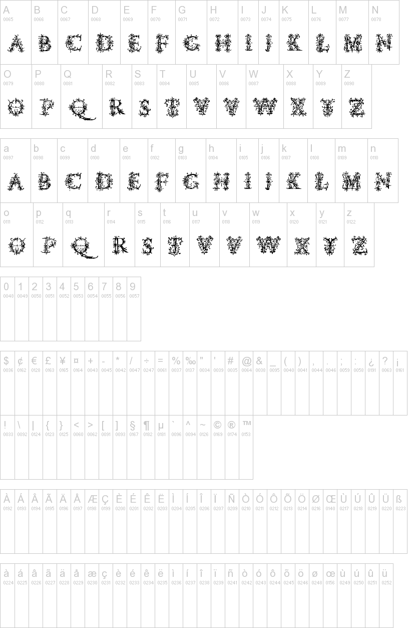 Vespasians Florials 字体字形表