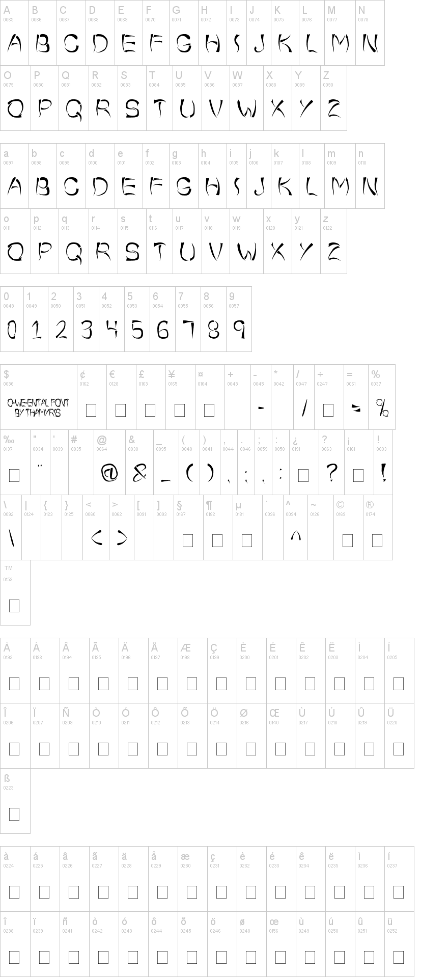 O-Wee-Ental 字体字形表