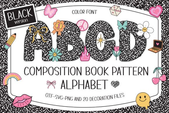 自带Y2K涂鸦的复古字体 Composition Book Pattern