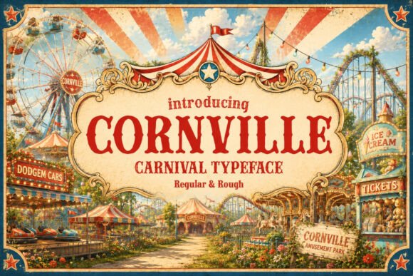 网页标题里一眼认出Cornville的复古嘉年华张力