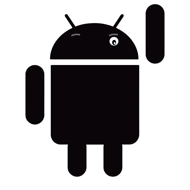 右臂挥动提供点击反馈的黑色Android机器人动效