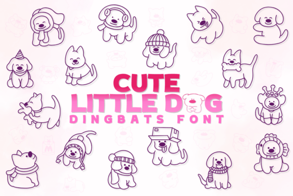 白描线条小狗跃然纸上的婚礼字体Cute Little Dog