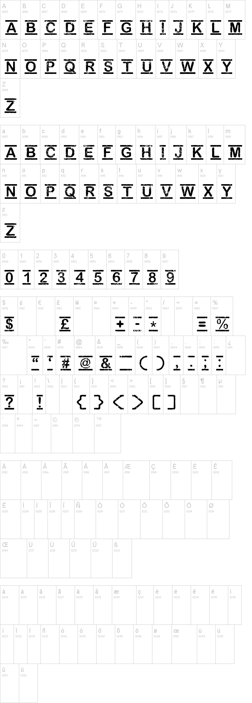 Top Secret 字体字形表