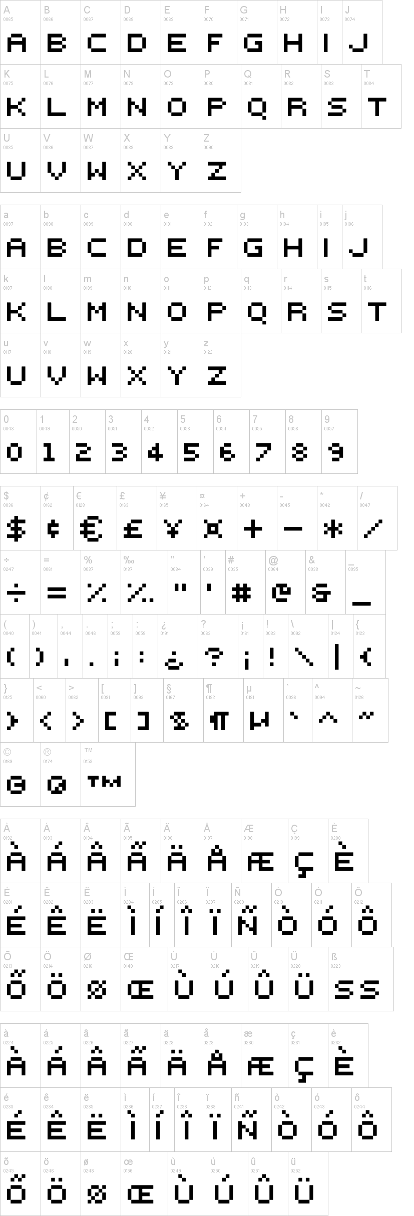 000webfont 字体字形表