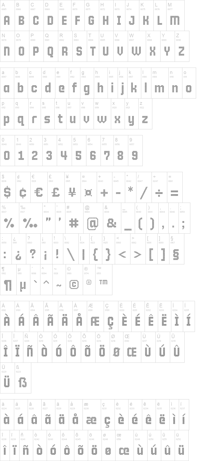 10 Pixel 字体字形表