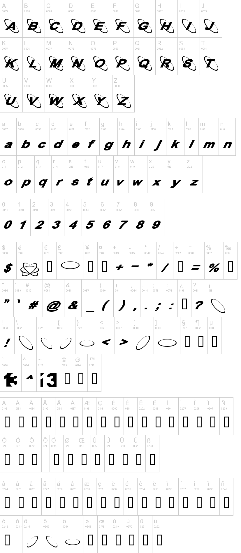 13 Misa 字体字形表