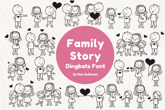 Family Story，手绘涂鸦风格的符号体全家福