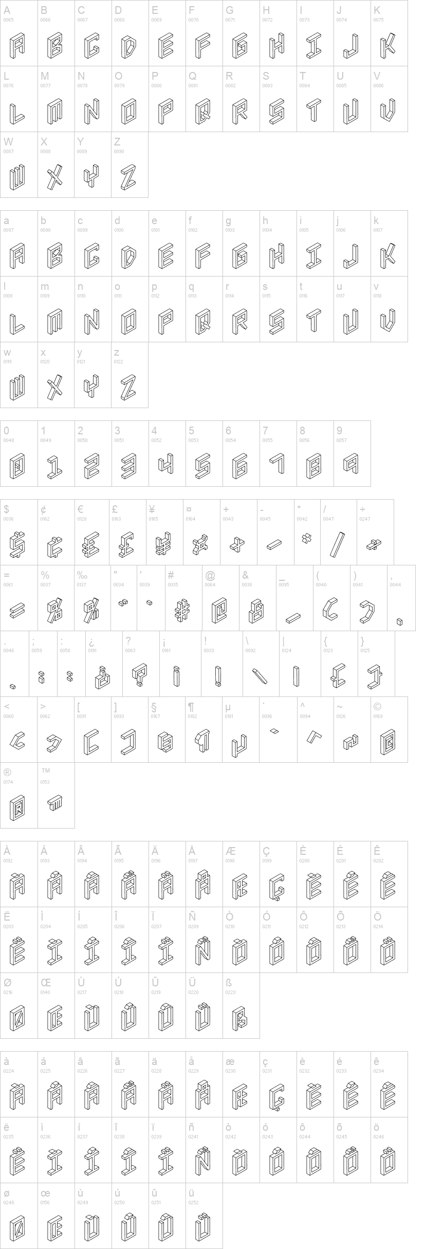 3D Isometric 字体字形表