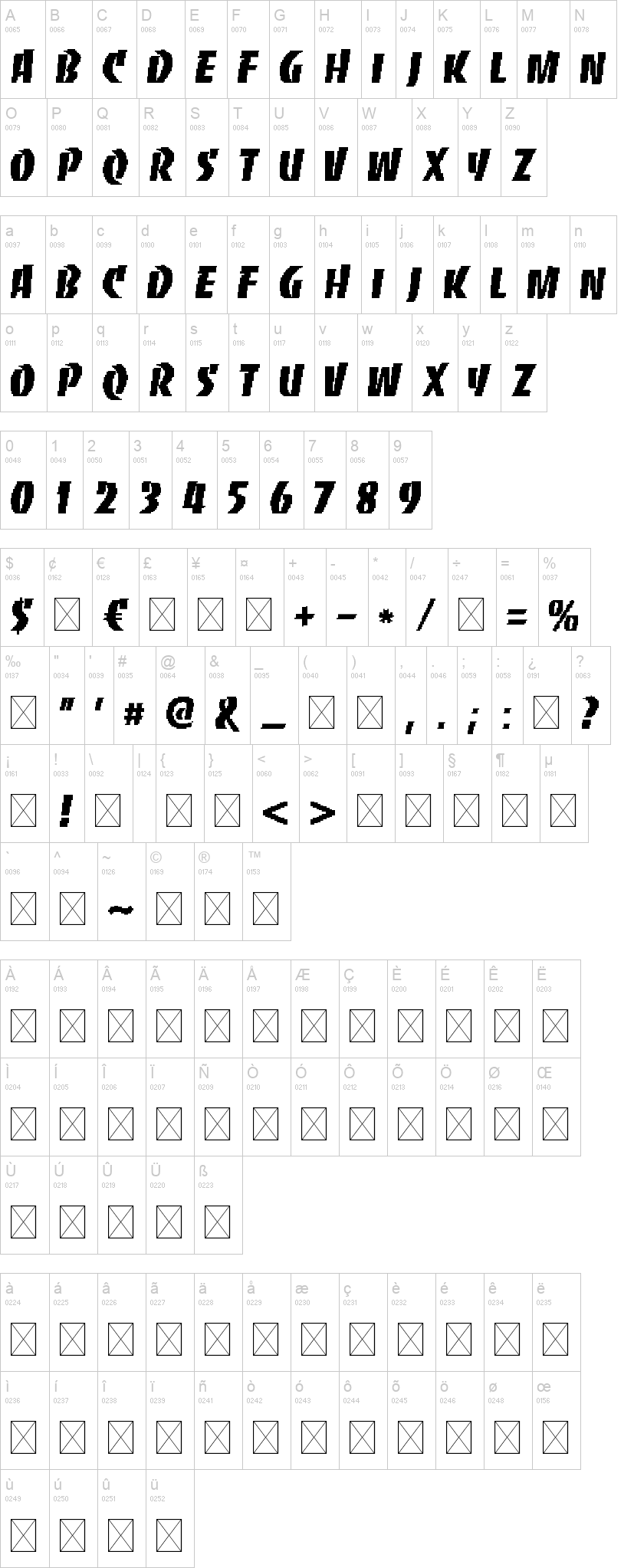 8-Bitanco 字体字形表