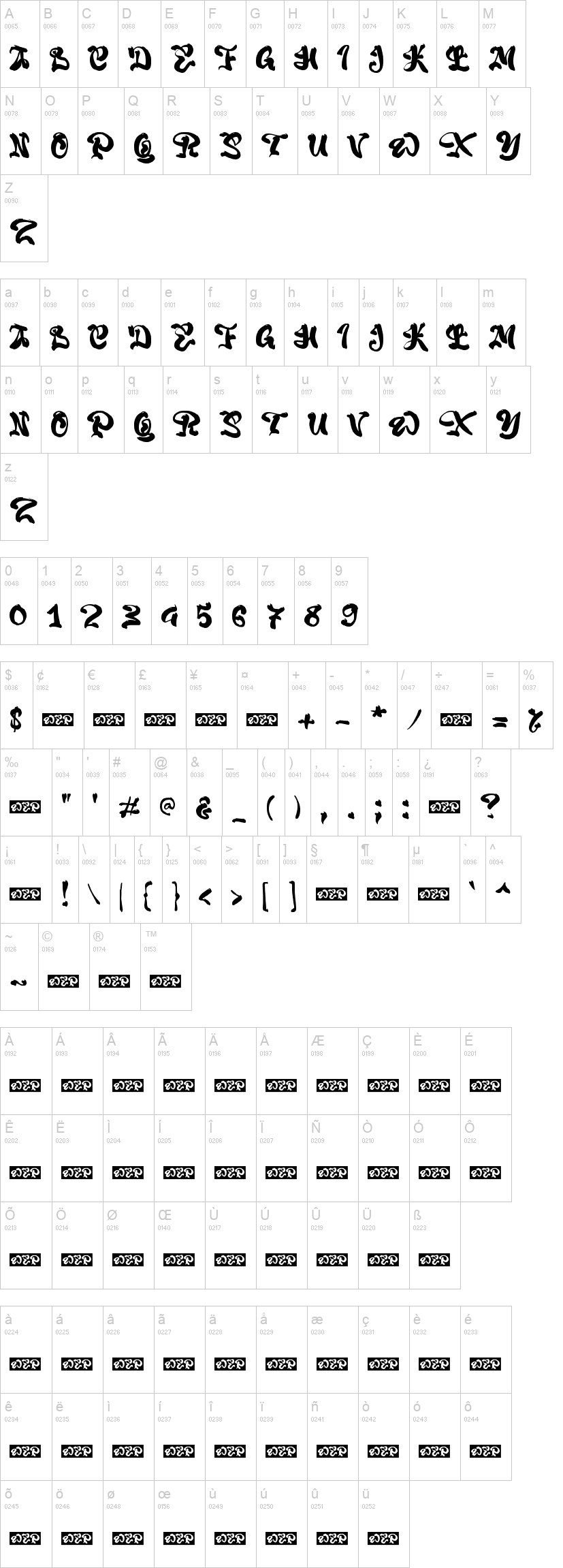 A Ai Love 字体字形表