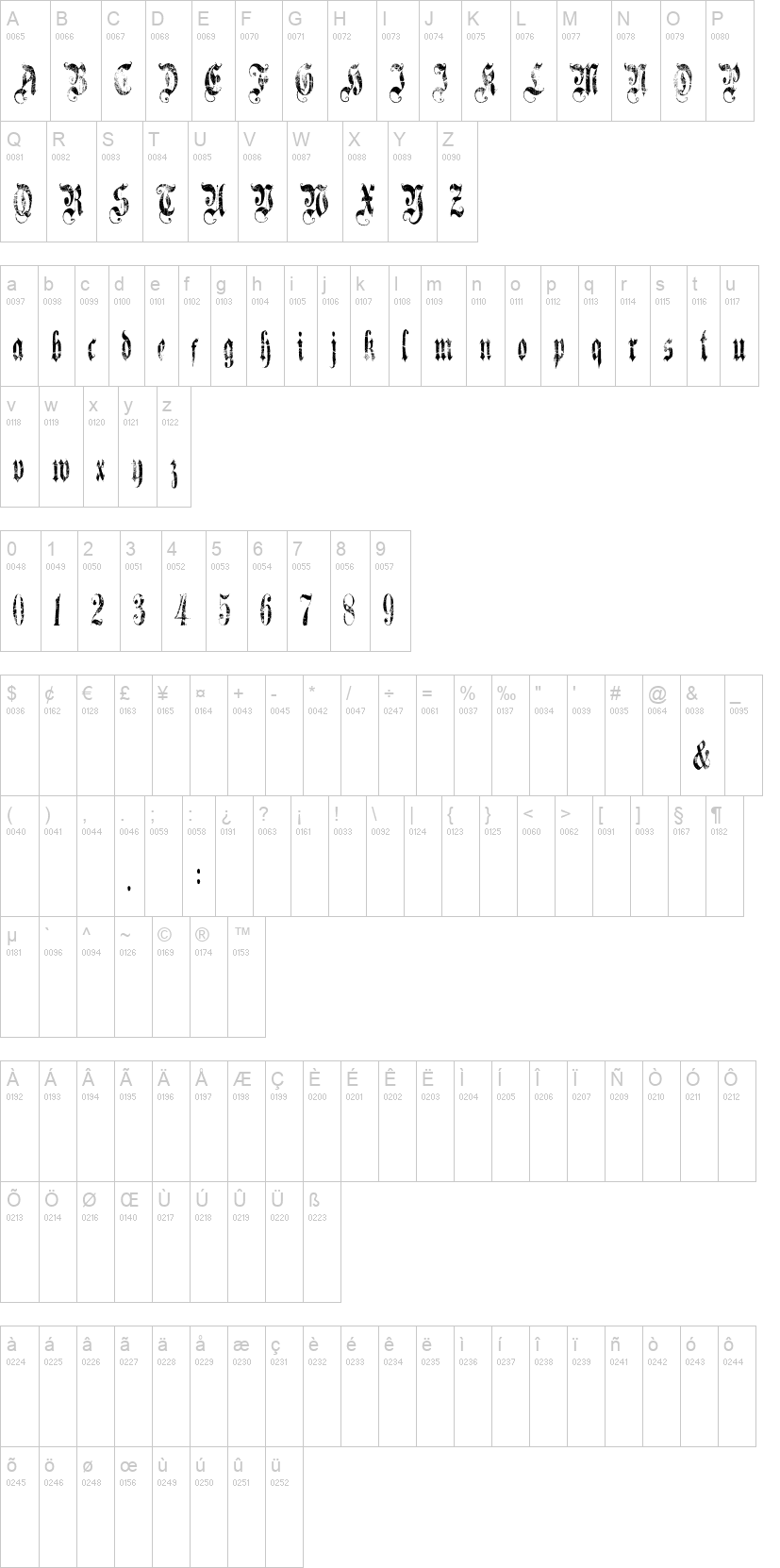 A Gothique Time 字体字形表