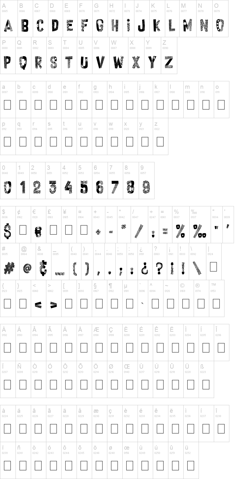 African Style 字体字形表
