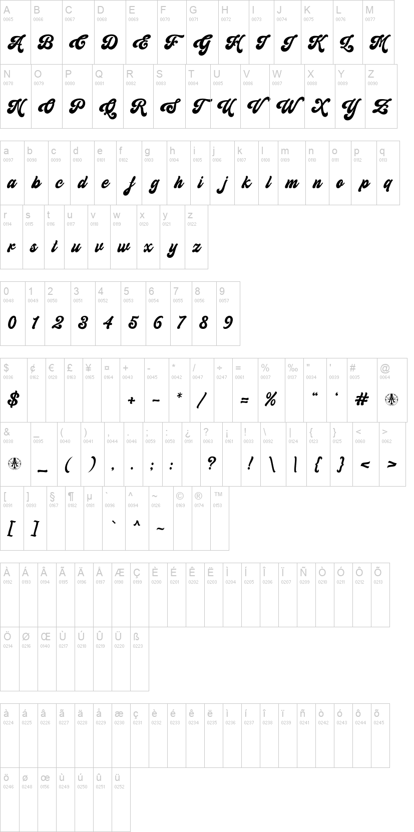 Aimeriga 字体字形表