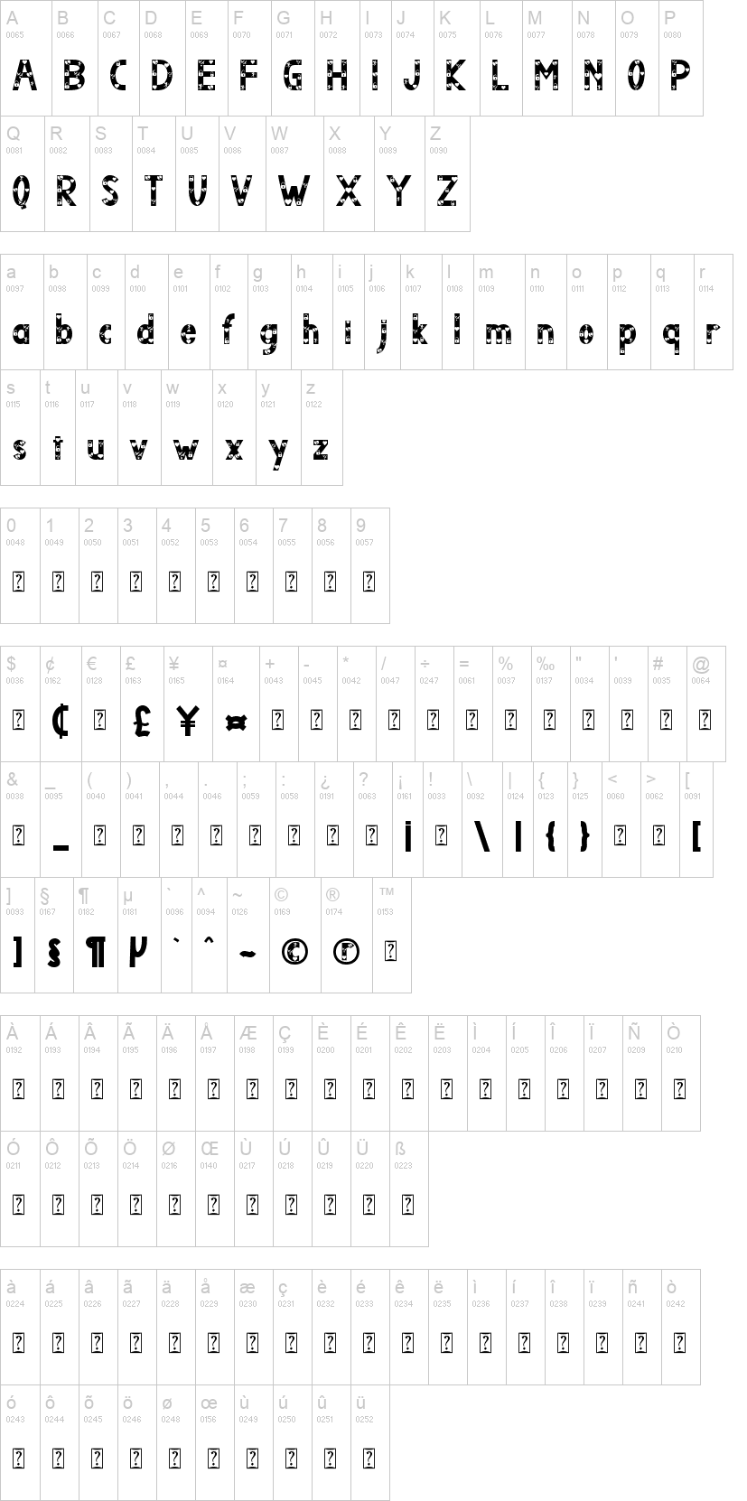 Airlove 字体字形表