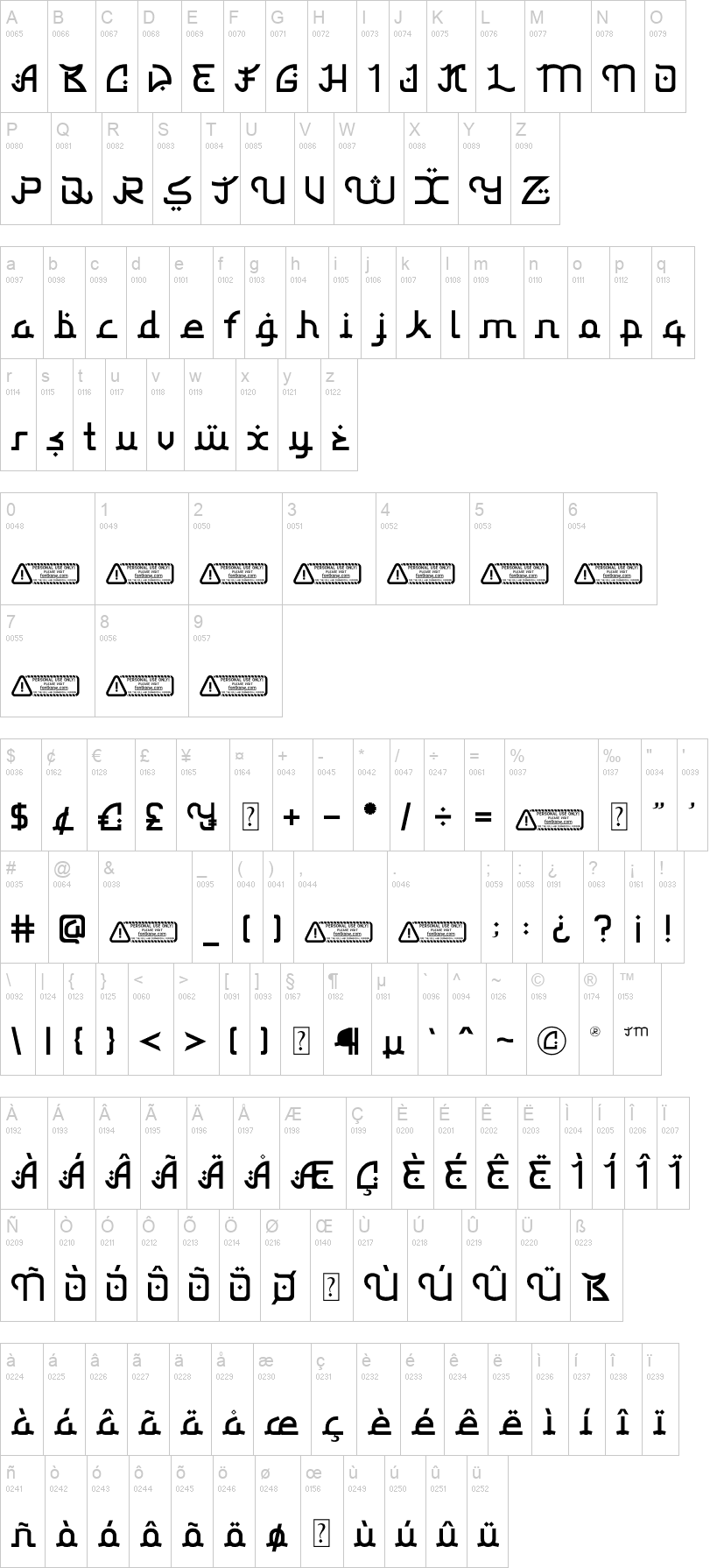 Ajwadh 字体字形表