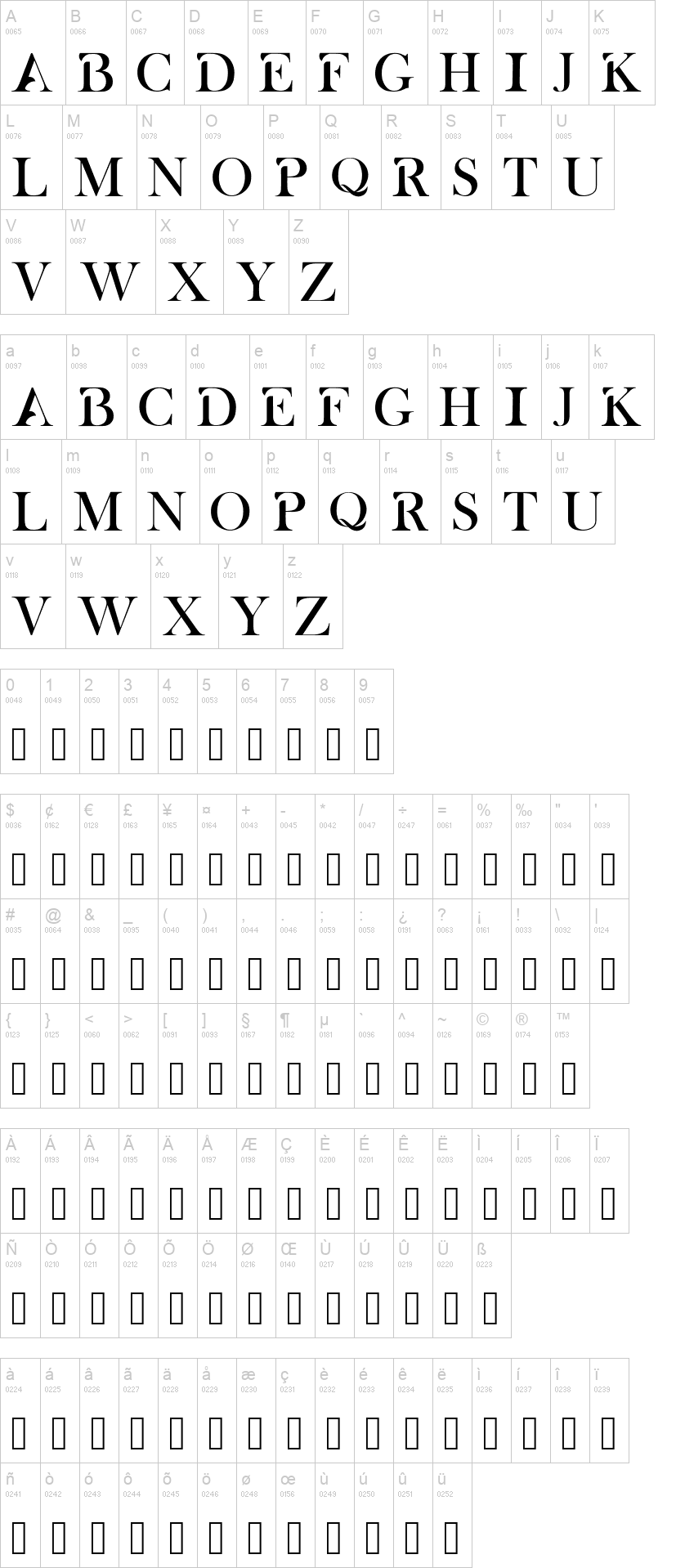Albra 字体字形表