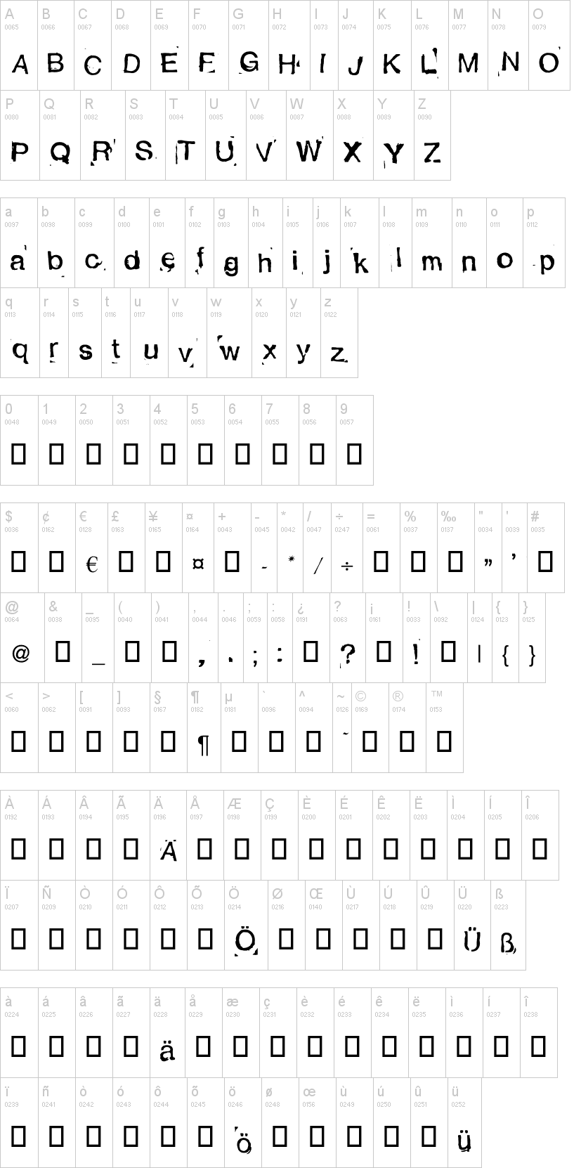 Alexandras Stempelkasten 字体字形表