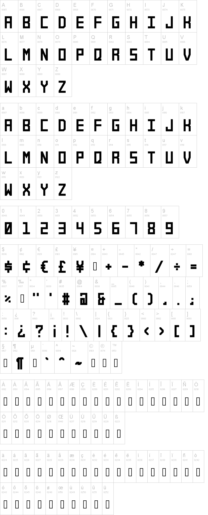 Alforim 字体字形表