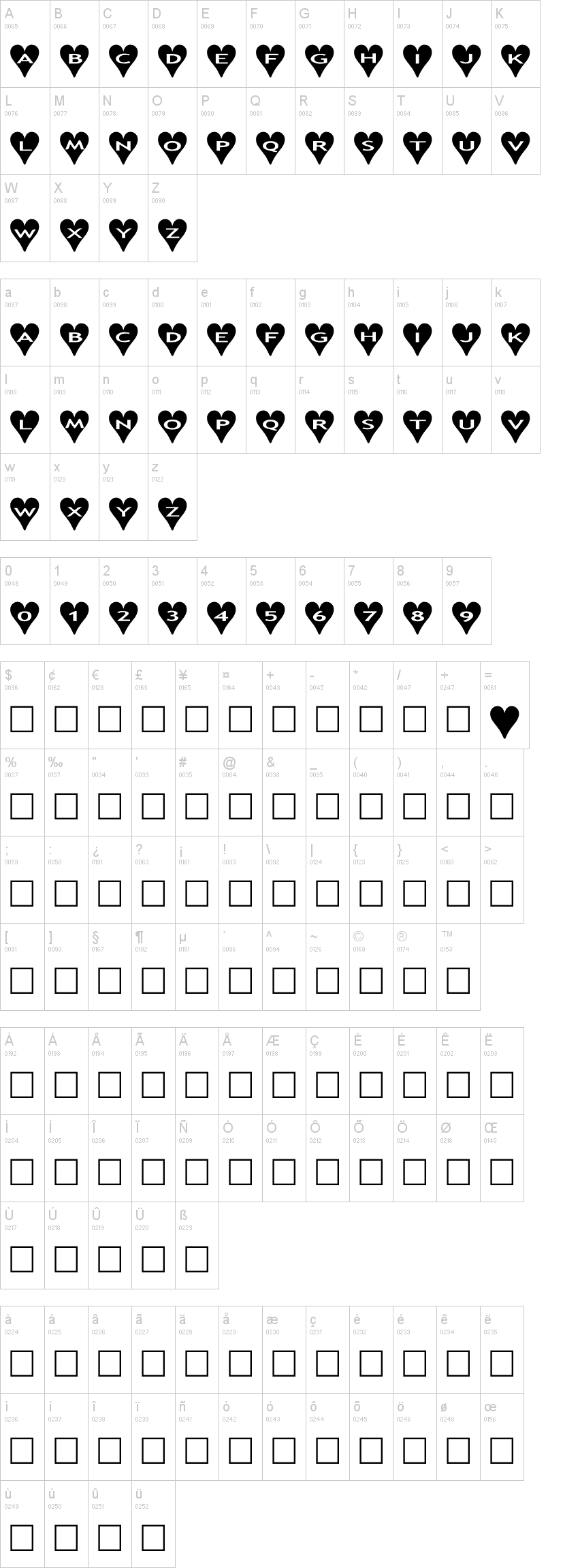 AlphaShapes Hearts 字体字形表
