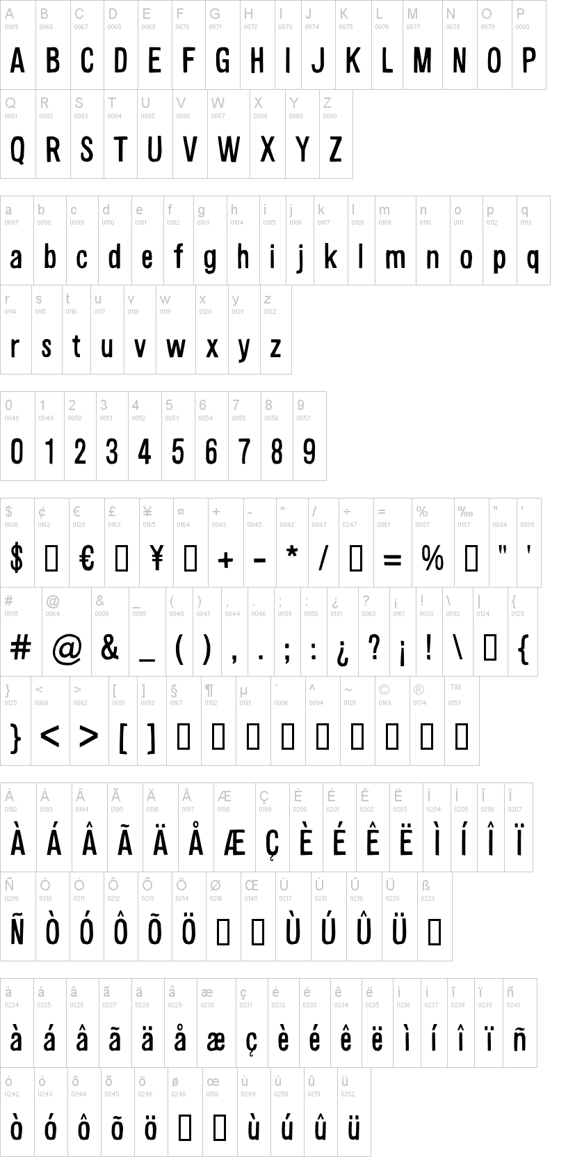 Alsina 字体字形表